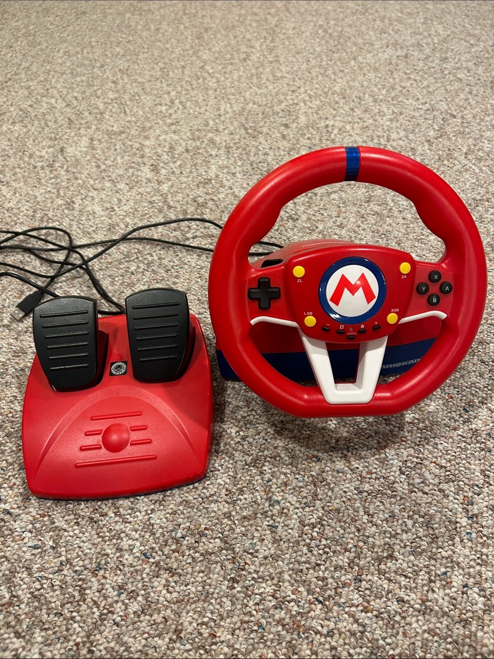 Red Mario-Themed Racing Wheel & Pedal Controller